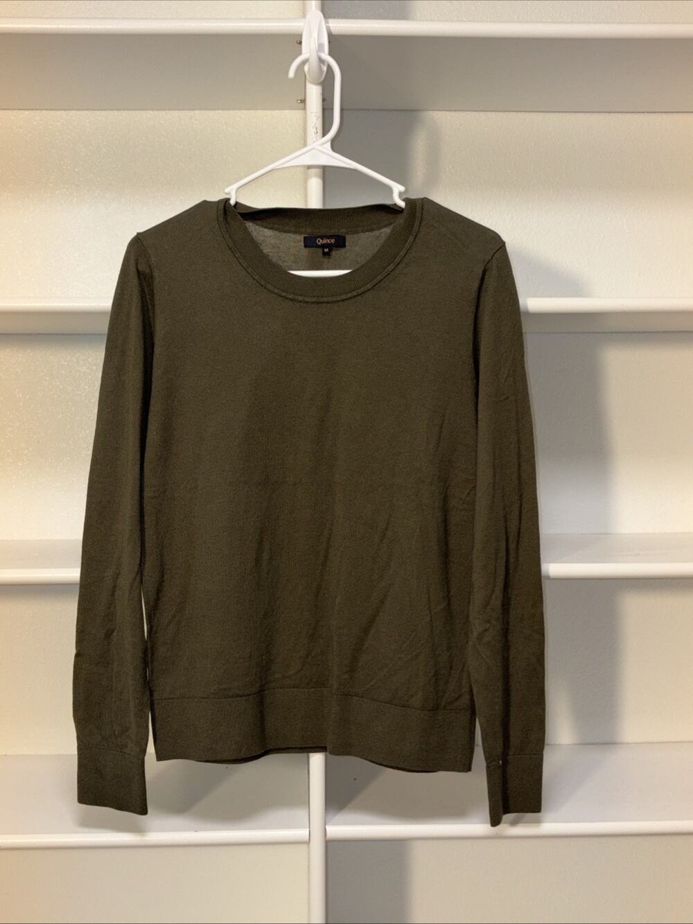 Quince Lightweight Cotton Cashmere Crew Sweater Olive Green Size M Womens